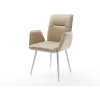 DELIFE Eetkamerstoel Vinja-Flex microvelours beige vintage 4-poot conisch roestvrij staal