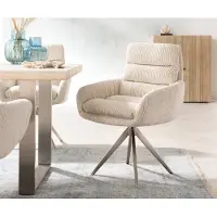 DELIFE Eetkamerstoel Abelia-Flex met armleuning koord beige kruisframe hoekig roestvrij staal