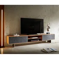 DELIFE Tv-meubel Teele 240 cm acacia natuurleisteen 4 deurs poot drijvend roestvrij staal