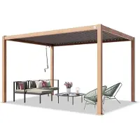 PRIMEYARD Pergola 3x4 m, lamellendak, laklaag met houtoptiek