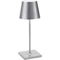 Zafferano Poldina mini-acculamp binnen zilver mini, dimbaar, chroom / zilver, Woon-/ Eetkamer, Aluminium, Modern
