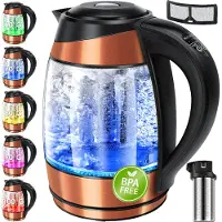 Kesser 1,8L Elektrische Waterkoker 2200W Glazen Waterkoker Roestvrijstalen Warmhoudfunctie Kettle - Koper
