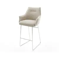DELIFE Barstoel Alja-Flex Zachte Geweven stof Beige Sledeonderstel roestvrij staal Zilver Pocketvering