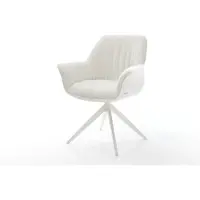 DELIFE Draaistoel Keila-Flex met armleuning bouclé zacht beige kruisframe breed wit 360° draaibaar rocker-functie