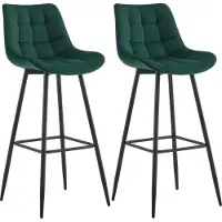 CLP Dartford Set van 2 barkrukken - Met rugleuning - Met voetsteun - Metalen frame - groen Fluweel