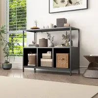 Coemo Ladekast Dressoir Chicago Zwart - Metalen vitrinekast voor de woonkamer - 3 vakken met 2 planken, vitrinekast voor boeken en decoraties - Industrieel dressoir