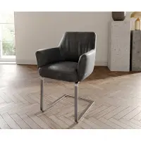 DELIFE Sledemodel Xana-Flex met armleuning microvelours antraciet vintage sledemodel vlak roestvrij staal pocketveer kern