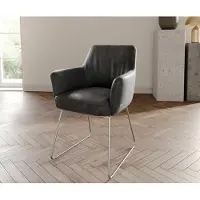 DELIFE Eetkamerstoel Xana-Flex met armleuning microvelours antraciet vintage slipframe roestvrij staal pocketveer kern