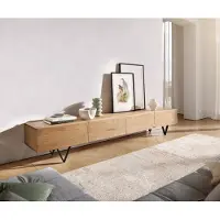 DELIFE Tv-meubel Wyatt 220 cm eiken natuur 4 laden V-onderstel metaal zwart