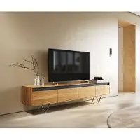 DELIFE Design-tv-meubel Stonegrace 200 cm natuur eiken leisteen 4 laden V-onderstel roestvrij staal
