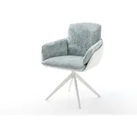 DELIFE Draaistoel Luan-Flex met armleuning materiaalmix echt leer wit-pastelblauw kruisframe breed wit 360° draaibaar rocker-functie