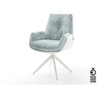 DELIFE Draaistoel Clea-Flex materiaalmix echt leer wit-pastelblauw kruisframe breed wit 360° draaibaar rocker-functie