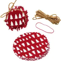 MamboCat Liner pot stoffen doily 10 stuks dennenboom rood + elastiek + 4m jute koord