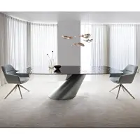 DELIFE Eettafel Edge Boot 240x120 Reliefglas zwart 3D-Design Cono metaal zilver