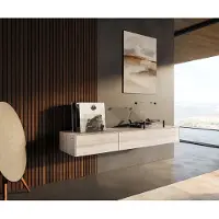 DELIFE Tv-meubel Cuor 150 cm Keramiek Laminam Travertino Bianco Crème-wit 1 Flap 1 Lade Zwevend