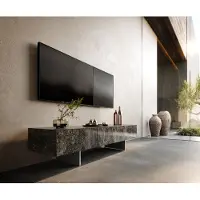DELIFE Tv-meubel Cuor 150 cm Keramiek Emperador Extra Lucidato Donkerbruin 1 Flap 1 Lade Zwevende voet look Roestvrij staal
