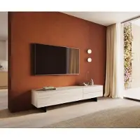 DELIFE Tv-meubel Cuor 220 cm Keramiek Laminam Travertino Bianco Crème-wit 1 Flap 2 Laden Zwevende voet look Metaal Zwart