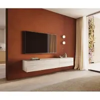 DELIFE Tv-meubel Cuor 220 cm Keramiek Laminam Travertino Bianco Crème-wit 1 Flap 2 Laden Zwevend