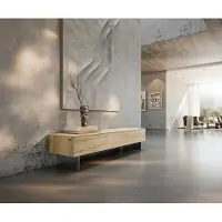 DELIFE Tv-meubel Cuor 150 cm Keramiek Laminam Sabbia Eiken gekleurd 1 Flap 1 Lade Zwevende voet look Roestvrij staal