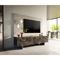 DELIFE Tv-meubel Cuor 180 cm Keramiek Emperador Extra Lucidato Donkerbruin 1 Flap 2 Laden Zwevende voet look Roestvrij staal