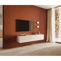 DELIFE Tv-meubel Cuor 180 cm Keramiek Laminam Travertino Bianco Crème-wit 1 Flap 2 Laden Zwevend