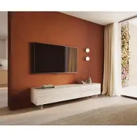 DELIFE Tv-meubel Cuor 220 cm Keramiek Laminam Travertino Bianco Crème-wit 1 Flap 2 Laden Zwevende voet look Acrylglas
