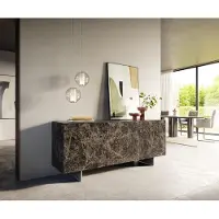 DELIFE Dressoir Cuor 180 cm Keramiek Emperador Extra Lucidato Donkerbruin 2 Deuren 3 Laden Zwevende voet look Roestvrij staal