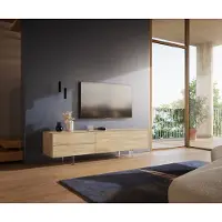 DELIFE Tv-meubel Cuor 180 cm Keramiek Laminam Sabbia Eiken gekleurd 1 Flap 2 Laden Zwevende voet look Acrylglas