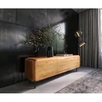 DELIFE TV-meubel Shavani 175 cm acacia natuur 2 deuren 2 lades ronde voet metaal zwart