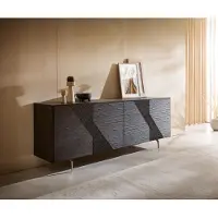 DELIFE Dressoir Tereos 200 cm essenhout donkerbruin 3D-effect 4 deuren hoekpoot geborsteld RVS