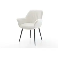 DELIFE Eetkamerstoel Keila-Flex met armleuning bouclé zacht beige 4-poot conisch zwart