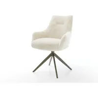 DELIFE Draaistoel Alja-Flex met armleuning pluchen crème-wit kruisframe breed afwerking met titanium 360° draaibaar rocker-functie pocketveer kern