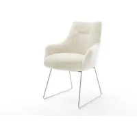 DELIFE Eetkamerstoel Alja-Flex met armleuning pluchen crème-wit slipframe roestvrij staal pocketveer kern