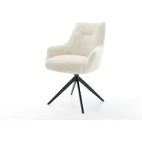 DELIFE Draaistoel Alja-Flex met armleuning pluchen crème-wit kruisframe breed zwart 360° draaibaar rocker-functie pocketveer kern