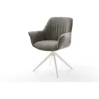 DELIFE Draaistoel Keila-Flex met armleuning bouclé zacht mud kruisframe breed wit 360° draaibaar rocker-functie