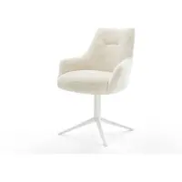 DELIFE Draaistoel Alja-Flex met armleuning pluchen crème-wit kruispoot wit 360° draaibaar rocker-functie pocketveer kern
