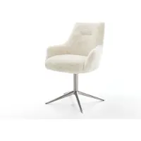 DELIFE Draaistoel Alja-Flex met armleuning pluchen crème-wit kruispoot roestvrij staal 360° draaibaar rocker-functie pocketveer kern