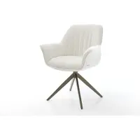 DELIFE Eetkamerstoel Keila-Flex met armleuning kruisframe breed afwerking met titanium bouclé zacht beige 360° draaibaar rocker-functie