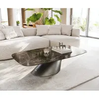 DELIFE Salontafel Edge bootvorm 140x80 cm keramiek Emperador Extra Lucidato donkerbruin Conis metallic zilver