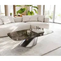 DELIFE Salontafel Edge bootvorm 140x80 cm keramiek Emperador Extra Lucidato donkerbruin Conis roestvrij staal geborsteld