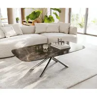 DELIFE Salontafel Edge bootvorm 140x80 cm keramiek Emperador Extra Lucidato donkerbruin Sarity roestvrij staal geborsteld