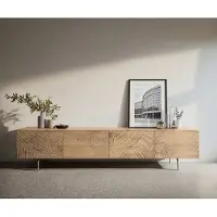 DELIFE TV-meubel Ashara 220 cm eiken natuur 3D-effect 4 deuren hoekpoot geborsteld RVS
