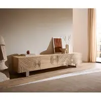DELIFE TV-meubel Ashara 220 cm eiken natuur 3D-effect 4 deuren sledepoten geborsteld RVS