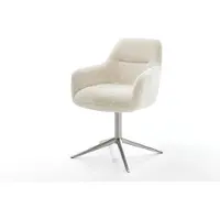 DELIFE Draaistoel Pejo-Flex pluchen crème-wit kruispoot roestvrij staal 360° draaibaar rocker-functie pocketveer kern