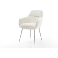 DELIFE Eetkamerstoel Pejo-Flex bouclé zacht beige 4-poot conisch roestvrij staal pocketveer kern