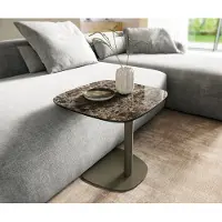 DELIFE Bijzettafel Edge bootvorm 50x50 cm keramiek Emperador Extra Lucidato donkerbruin Eleny metaal effectafwerking titanium