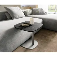 DELIFE Bijzettafel Edge Boot 50x50 cm keramiek Laminam Noir Desir bruin Eleny geborsteld roestvrij staal