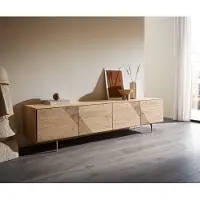 DELIFE TV-meubel Tereos 220 cm eiken natuur 3D-effect 4 deuren hoekpoot geborsteld RVS