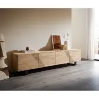 DELIFE TV-meubel Tereos 220 cm eiken natuur 3D-effect 4 deuren metalen sledepoten zwart