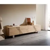DELIFE TV-meubel Tereos 220 cm eiken natuur 3D-effect 4 deuren glijvoeten geborsteld RVS